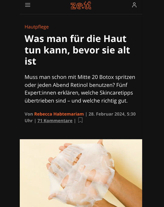 Dr. Steinkraus, Online Artikel Zeit, LED-Lichtmasken