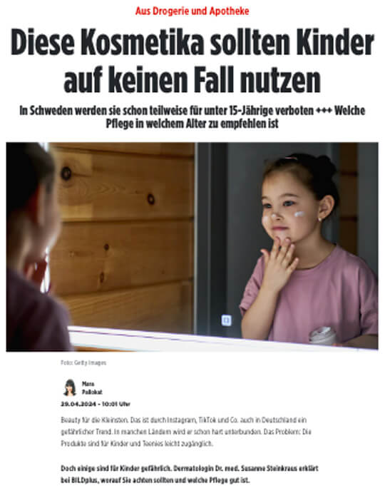 Dr. Susanne Steinkraus, Presse, BILDplus, Diese Kosmetika sollten Kinder auf keinen Fall nutzen