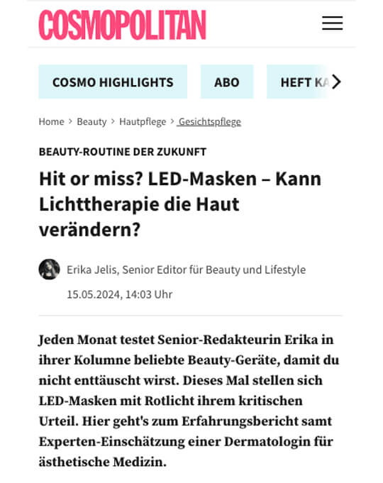 Dr. Susanne Steinkraus, Presse, Cosmopolitan, LED-Masken
